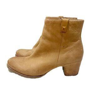ECCO Liege Tan Leather Ankle Boots Block Heel Zip Boho Classic EU 41 US 10